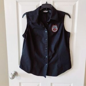 Harley-Davidson Women's Anniversary Botton Up Sleeveless Shirt In Black SZ L